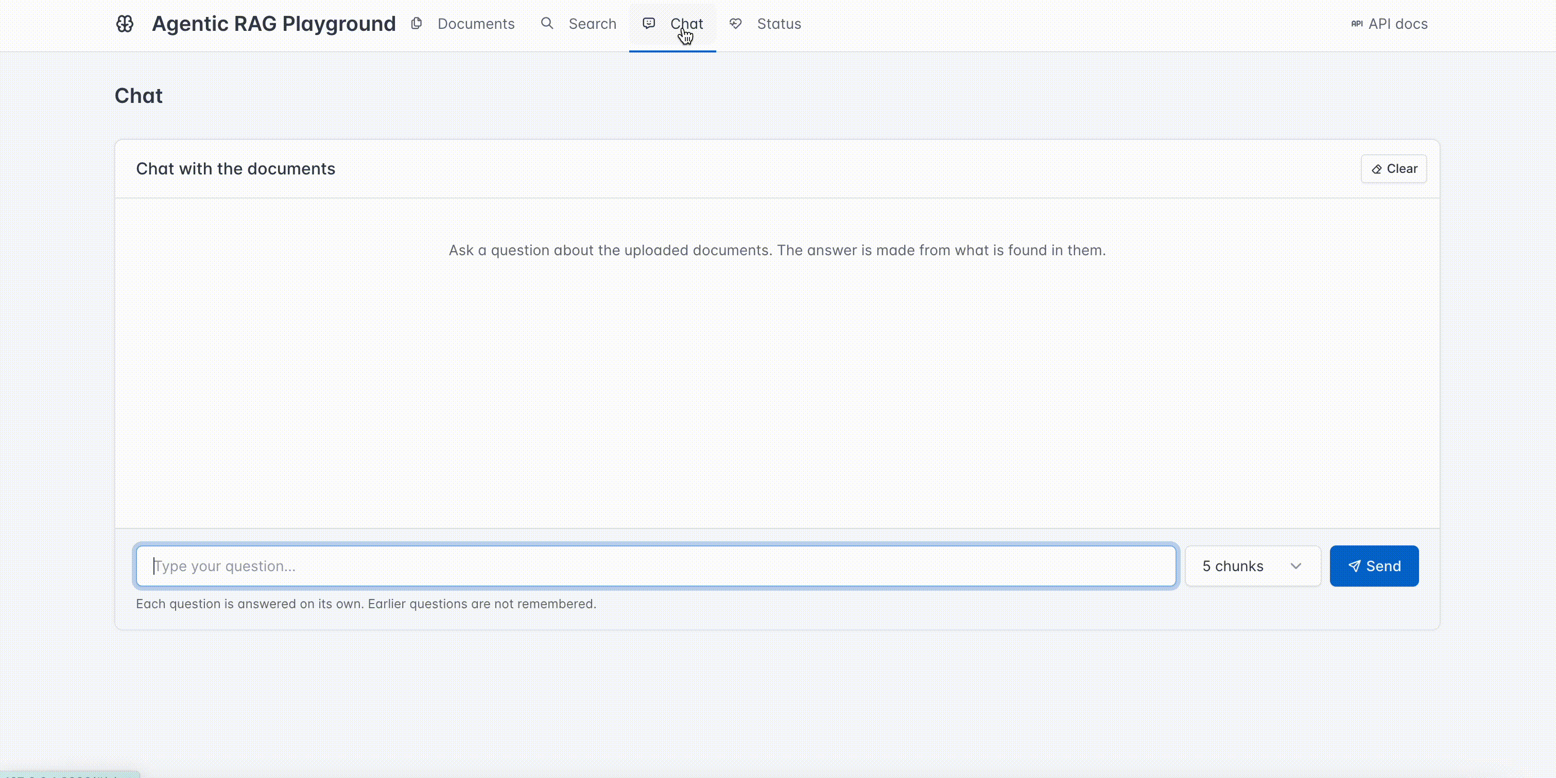 Demo of the web UI: asking questions in Chat